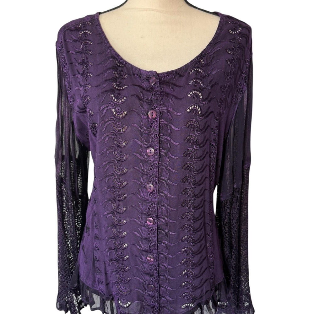Purple Long Sleeve Blouse with Ruffled Details
